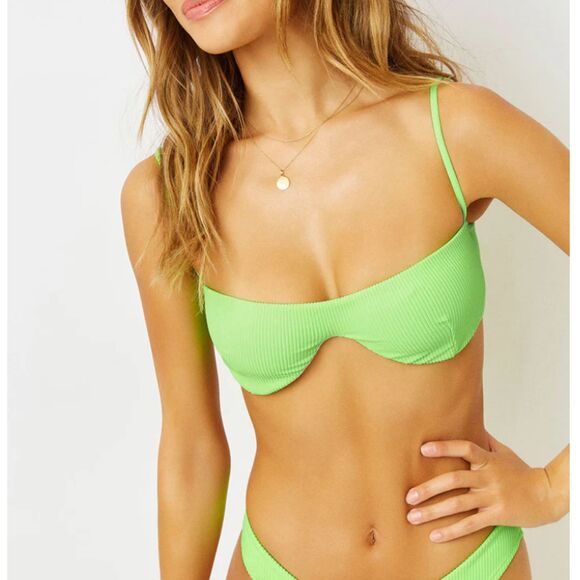 FRANKIES‎ BIKINIS Ribbed Bikini Set Green Glow NWOT Large - Picture 1 of 6